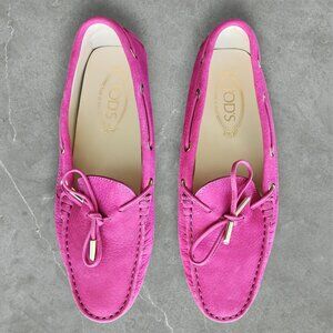 Tod's Pink Leather Driving Loafers